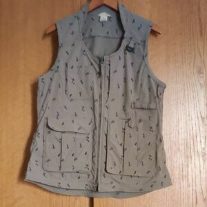 Duluth Trading Co. Heirloom Gardening Vest Women Sz M Leaf Print Full Zip 14752